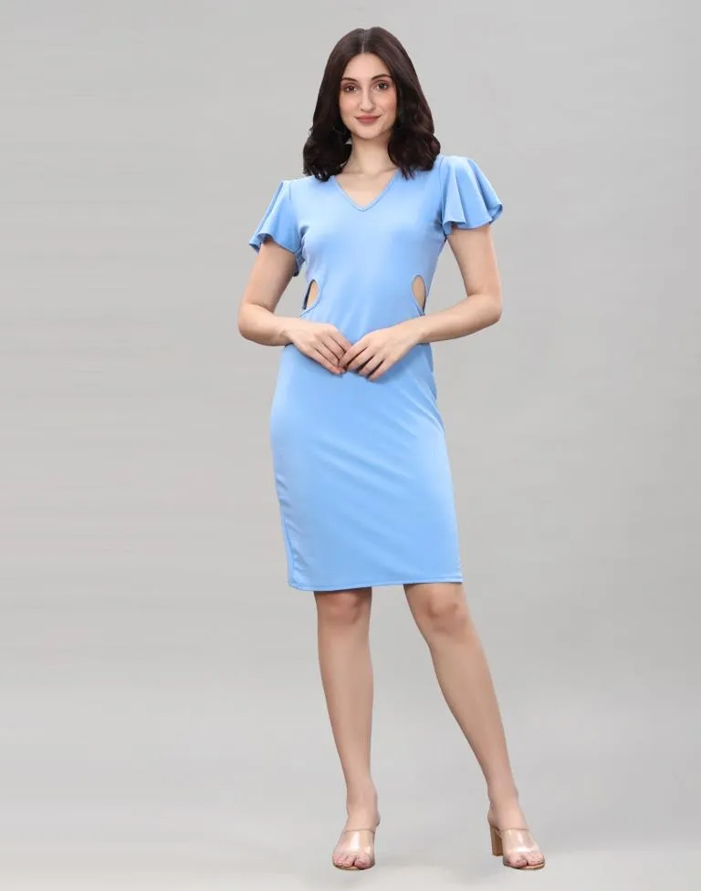 Light Blue Bell Sleeve Bodycon Dress