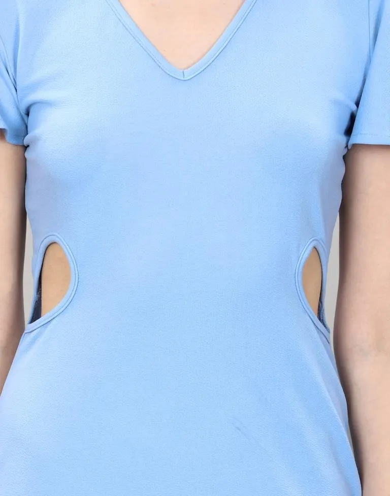 Light Blue Bell Sleeve Bodycon Dress