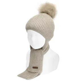 Linen Faux Fur Pom Pom Hat-Scarf