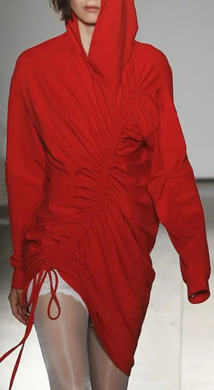 Long Sleeve Drawstring Ruched Pullover Hooded Sweatshirt