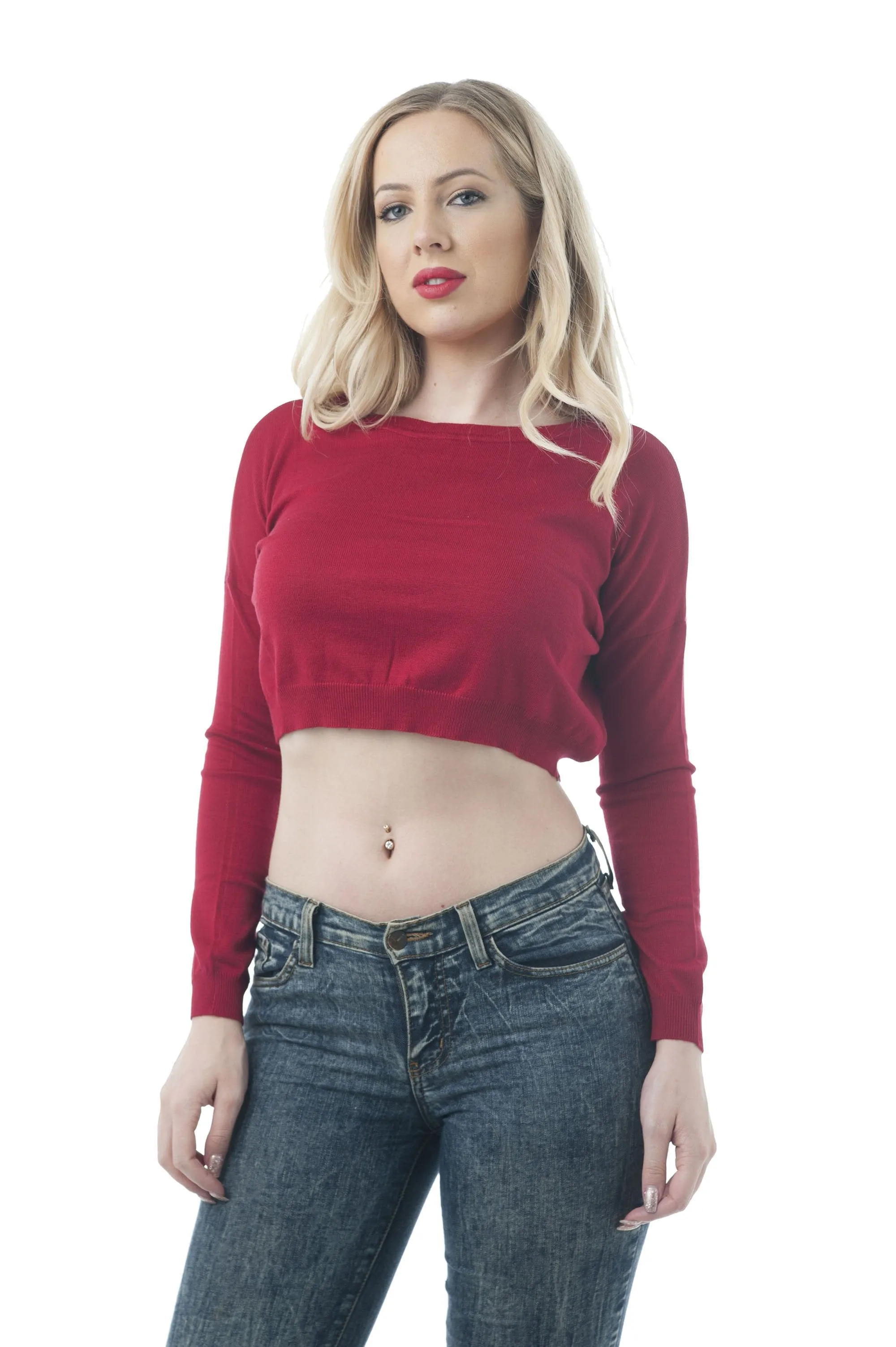 Long Sleeve Knit Crew-Neck Crop Sweater