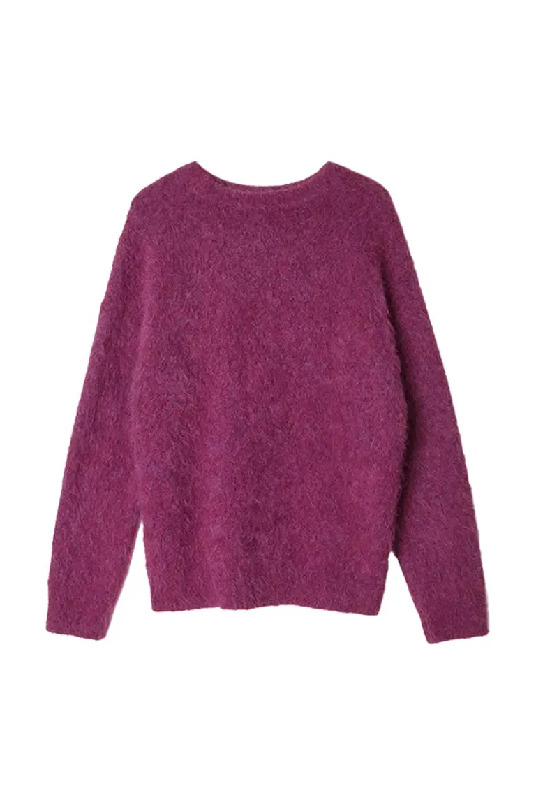 Luxe Colorful Cable Knit Brushed Alpaca Fuzzy Crewneck Sweater