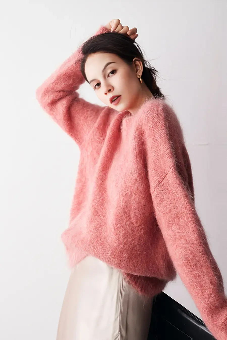 Luxe Colorful Cable Knit Brushed Alpaca Fuzzy Crewneck Sweater