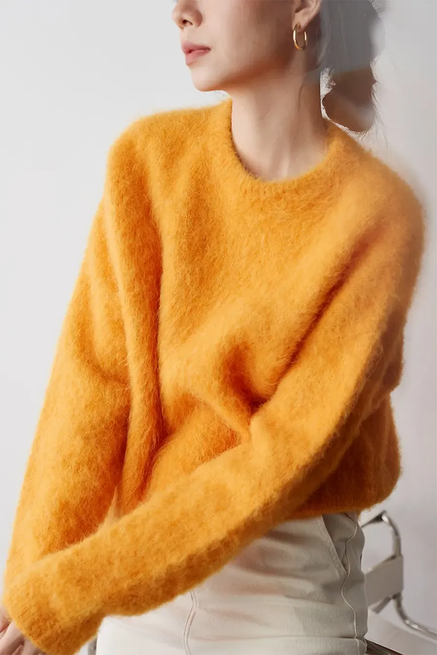 Luxe Colorful Cable Knit Brushed Alpaca Fuzzy Crewneck Sweater