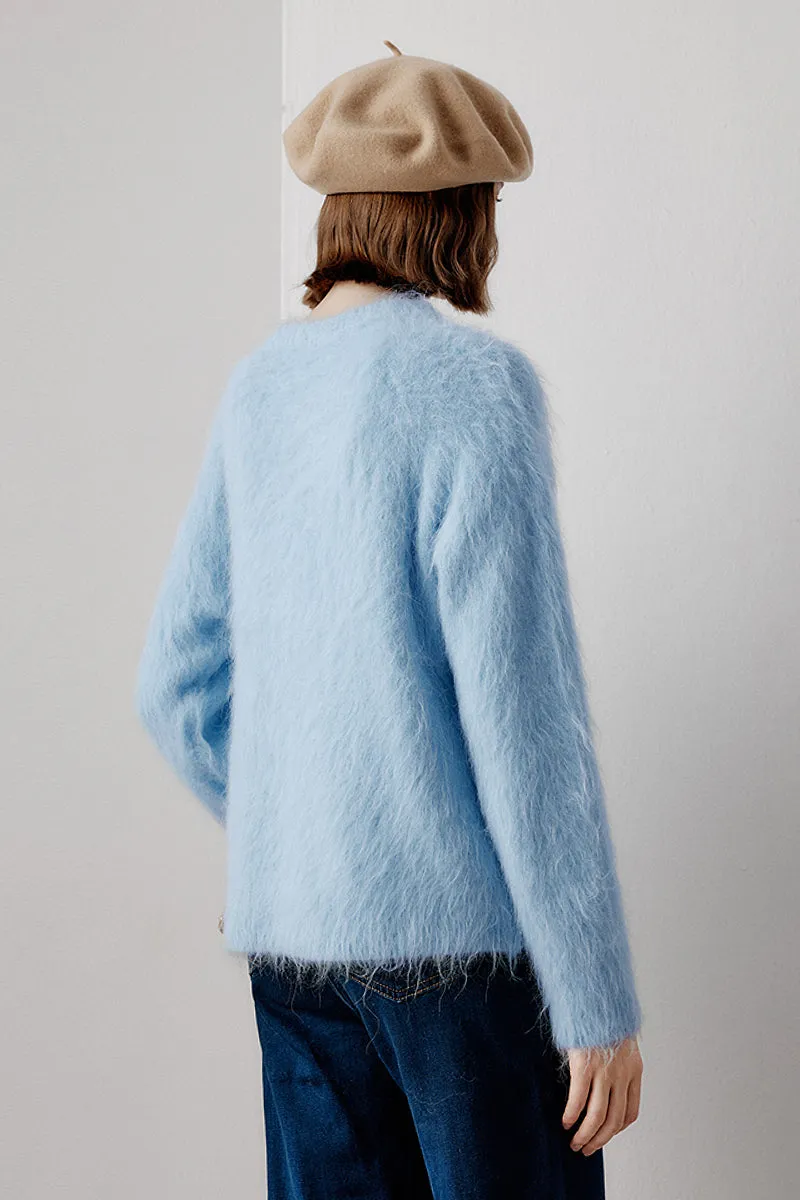 Luxe Colorful Cable Knit Brushed Alpaca Fuzzy Crewneck Sweater