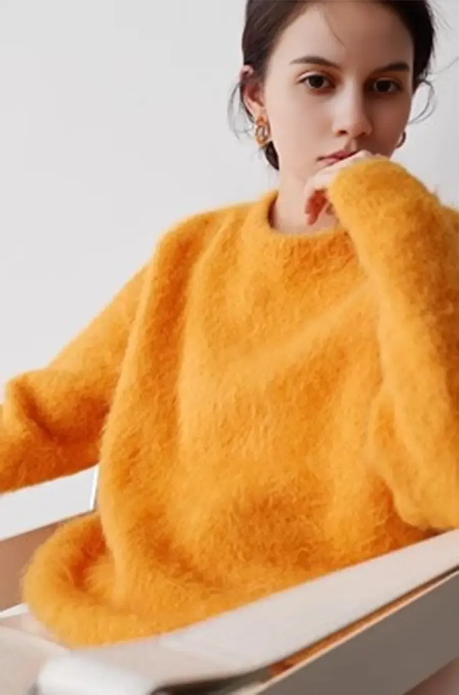 Luxe Colorful Cable Knit Brushed Alpaca Fuzzy Crewneck Sweater