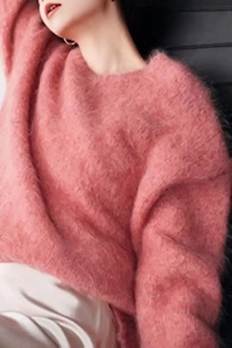 Luxe Colorful Cable Knit Brushed Alpaca Fuzzy Crewneck Sweater
