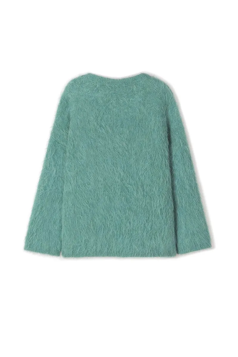 Luxe Colorful Cable Knit Brushed Alpaca Fuzzy Crewneck Sweater