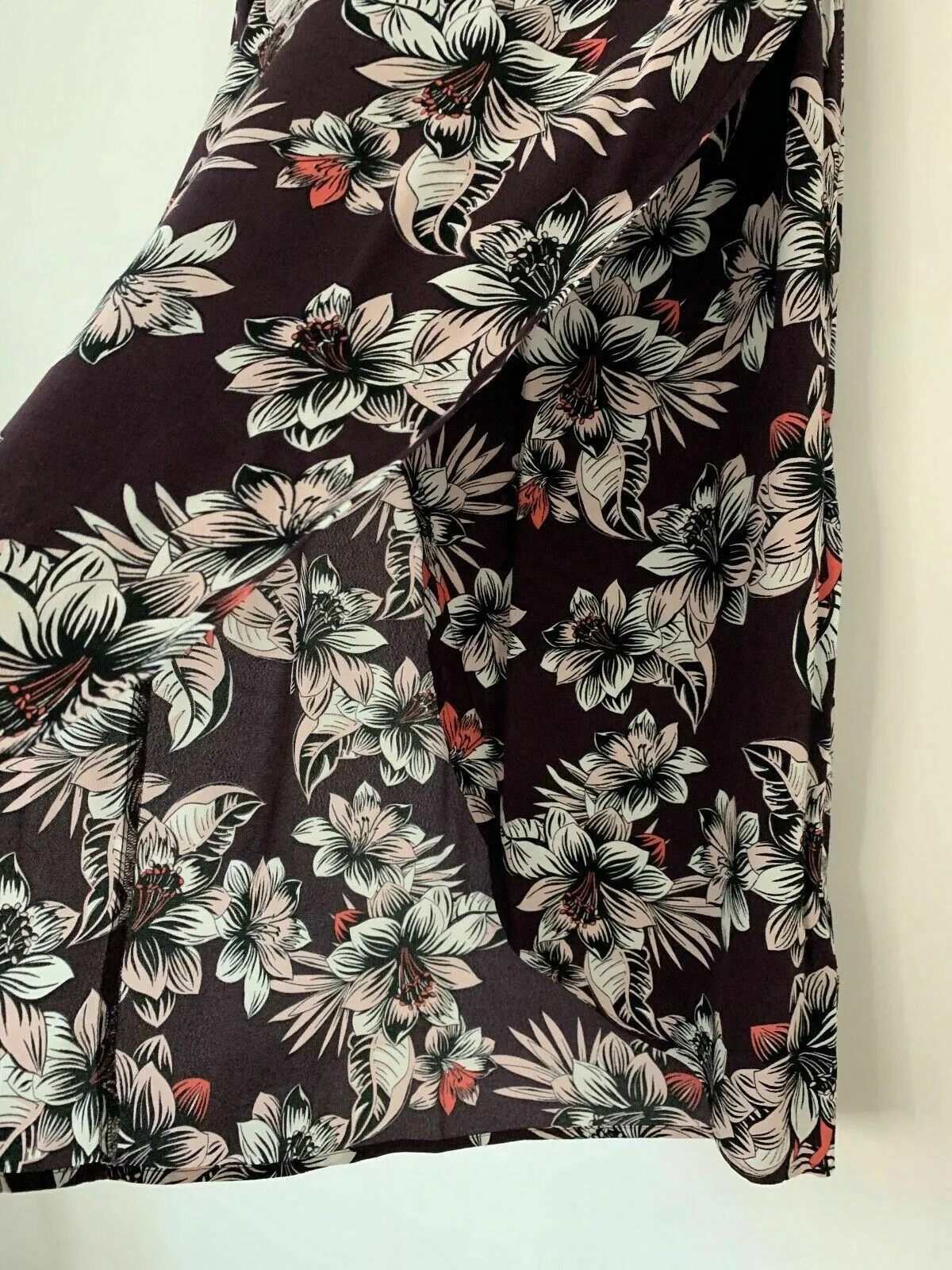 M&S Sustainable Viscose Grape Mix Floral Size 8 Faux Wrap Midi Skirt