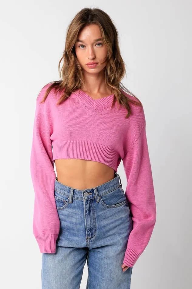 Mandie Pink V-Neck Sweater Crop