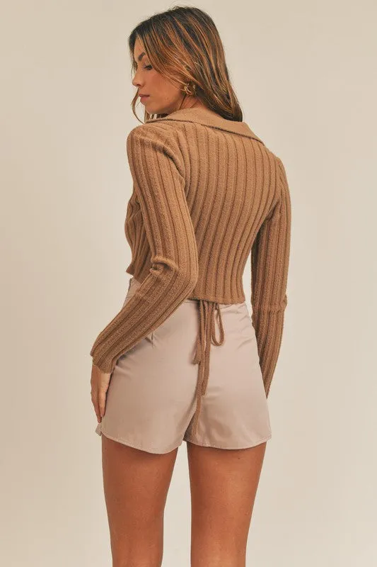 Margaret Wrap knit sweater long sleeve wrap crop top