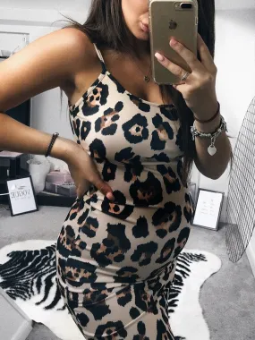 Maternity Fashion Slim Leopard Print Sling Dress