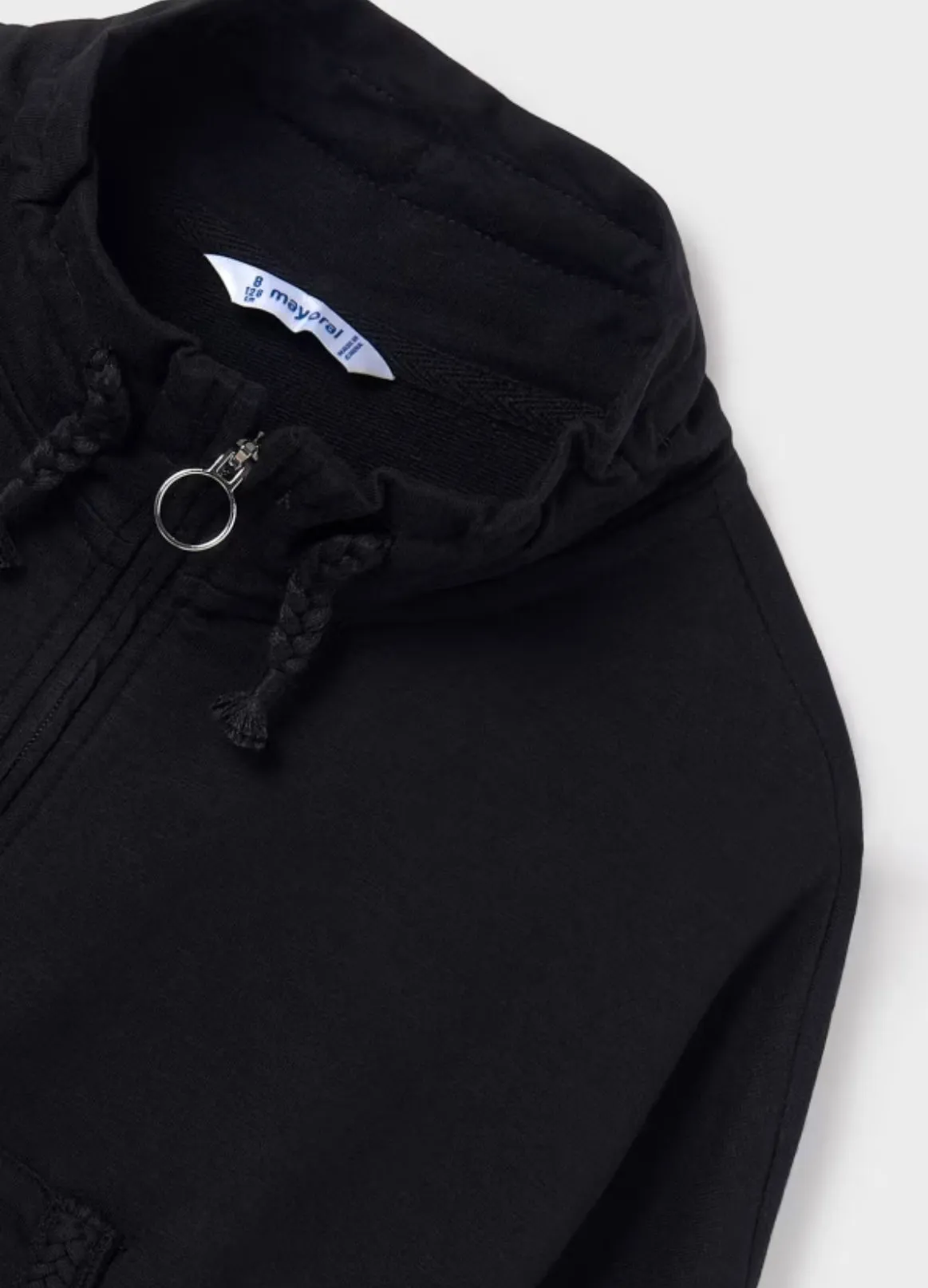 Mayoral Youth Girls 100% Cotton Cropped Zipped Pullover in Black: Size 8 to 18 Years