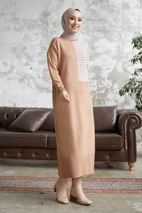 MDS Women Amelia Sleeve Chevron Patterned Knit Dress - Camel - Welwyn Garden City