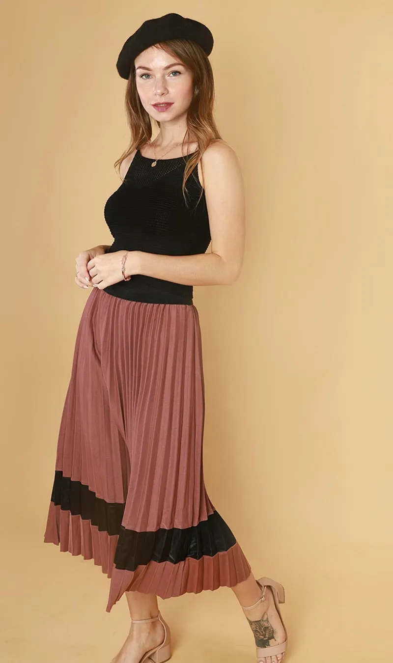 MERLOT Pleated Midi Skirt (Mauve Pink)