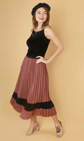 MERLOT Pleated Midi Skirt (Mauve Pink)