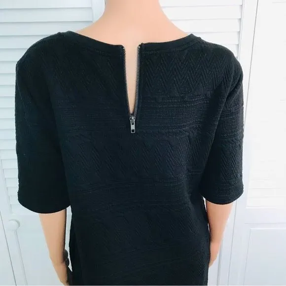 MICHAEL STARS Black Textured Fabric Short Sleeve Sweater Dress Size M