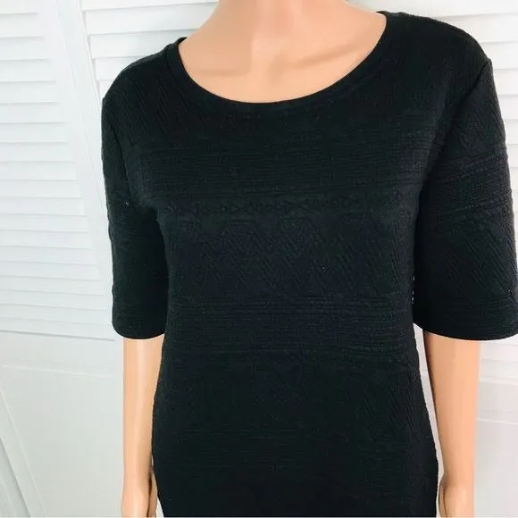 MICHAEL STARS Black Textured Fabric Short Sleeve Sweater Dress Size M