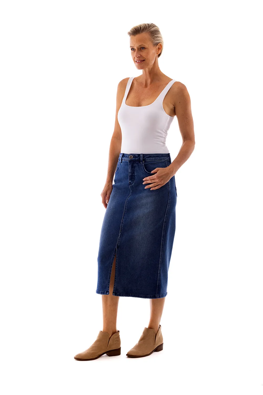 Midi Length Denim Skirt