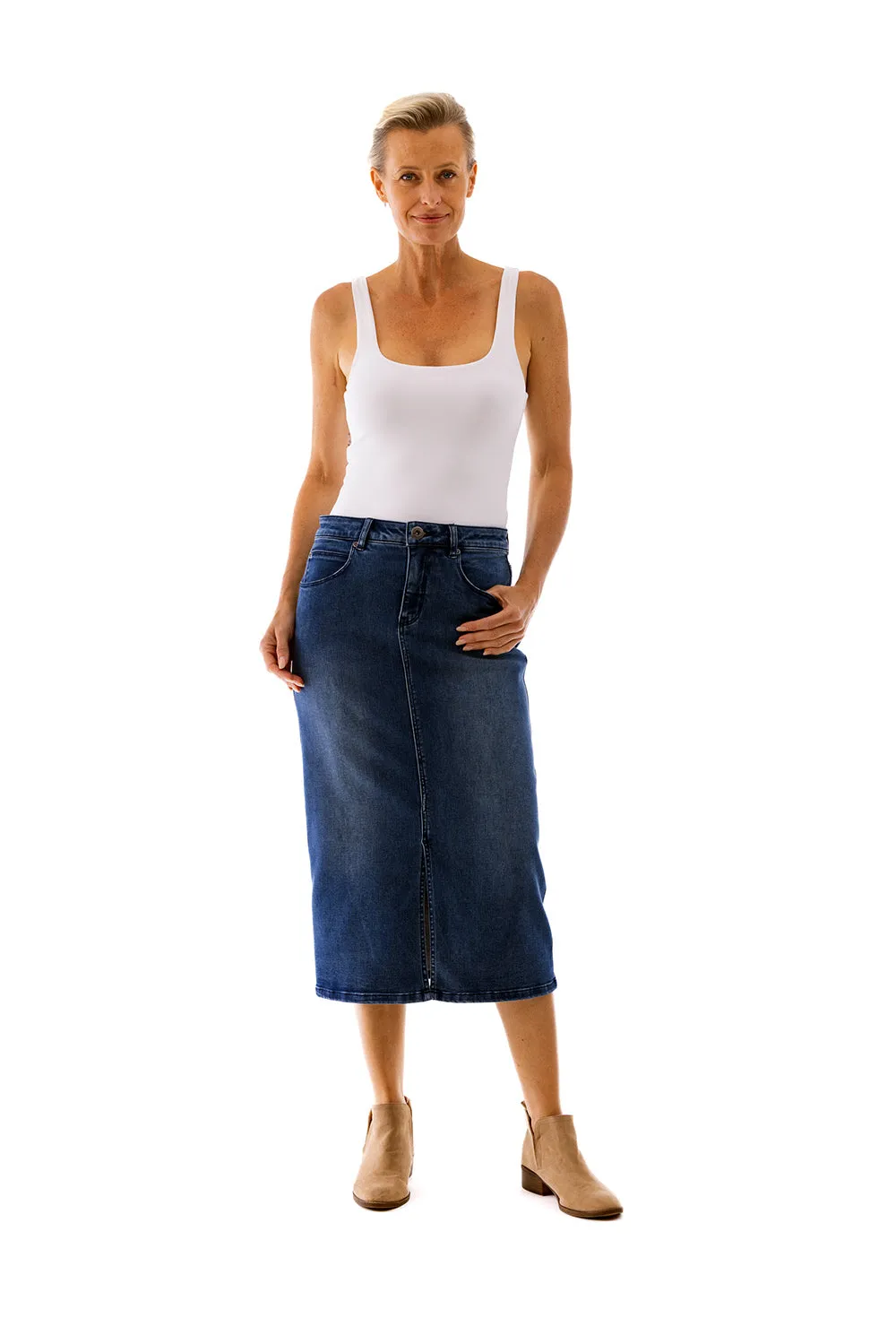 Midi Length Denim Skirt