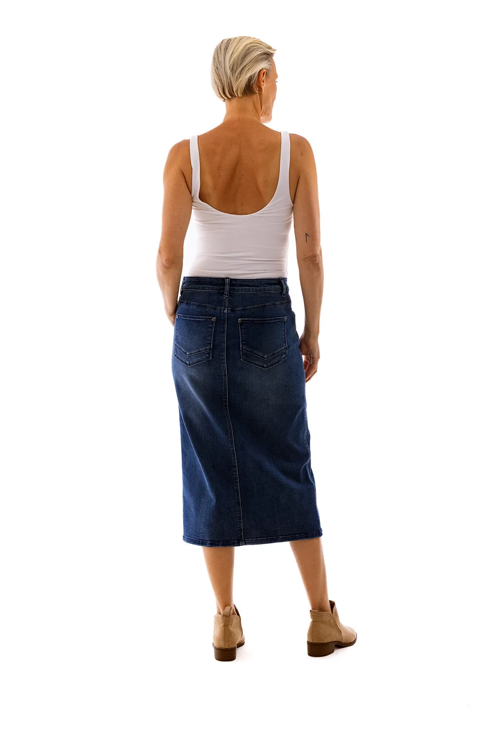 Midi Length Denim Skirt