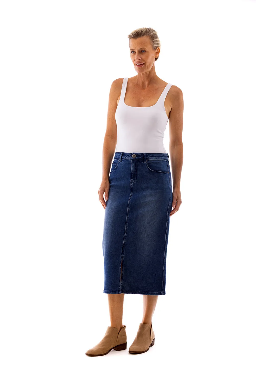 Midi Length Denim Skirt