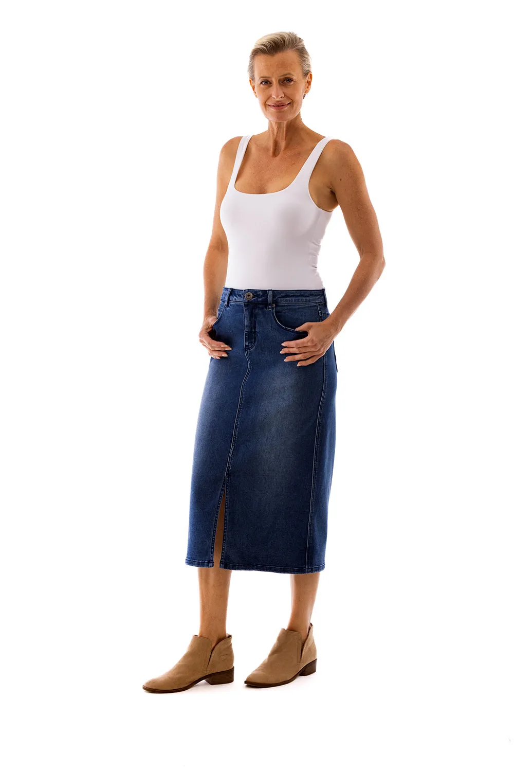 Midi Length Denim Skirt