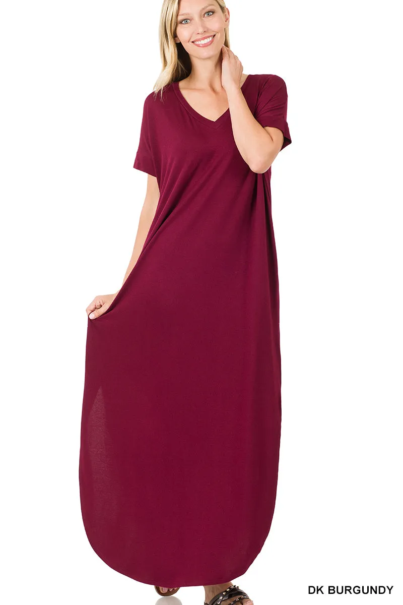 Milly V-Neck Maxi Dress (Burgandy)