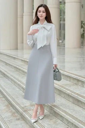 Mina A-line High Waist Linen Cotton Midi Skirt