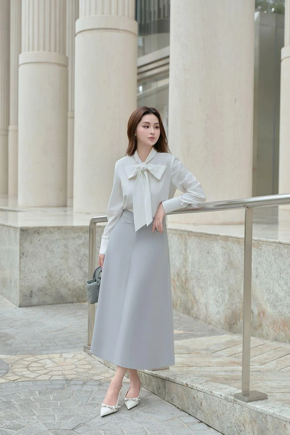 Mina A-line High Waist Linen Cotton Midi Skirt