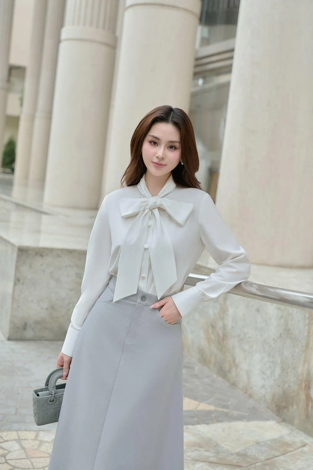 Mina A-line High Waist Linen Cotton Midi Skirt