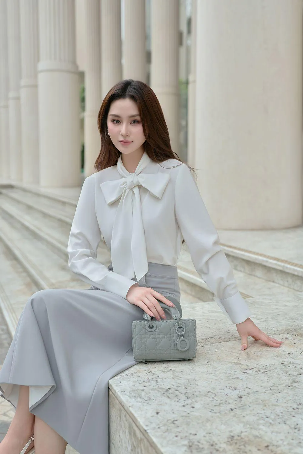 Mina A-line High Waist Linen Cotton Midi Skirt