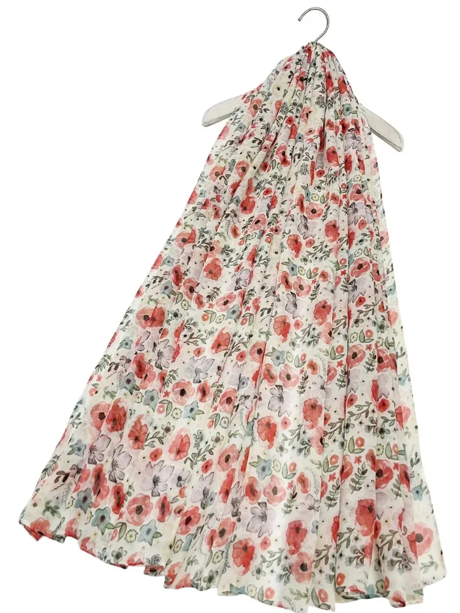 Mixed Poppy Floral Print Scarf