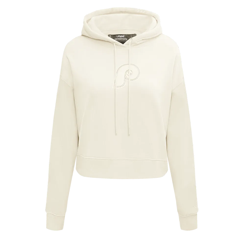 MLB PHILADELPHIA PHILLIES RETRO NEUTRAL WOMEN'S CROPPED PO HOODIE (EGGSHELL)