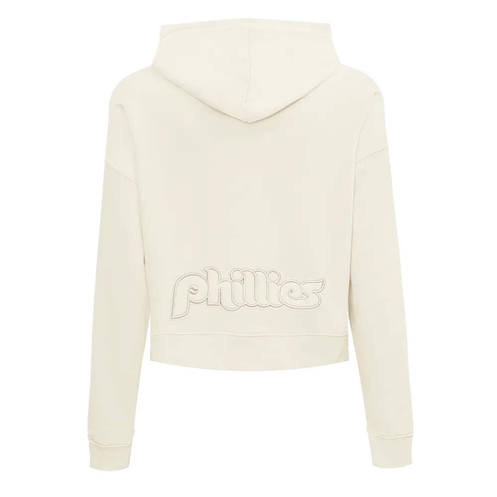MLB PHILADELPHIA PHILLIES RETRO NEUTRAL WOMEN'S CROPPED PO HOODIE (EGGSHELL)