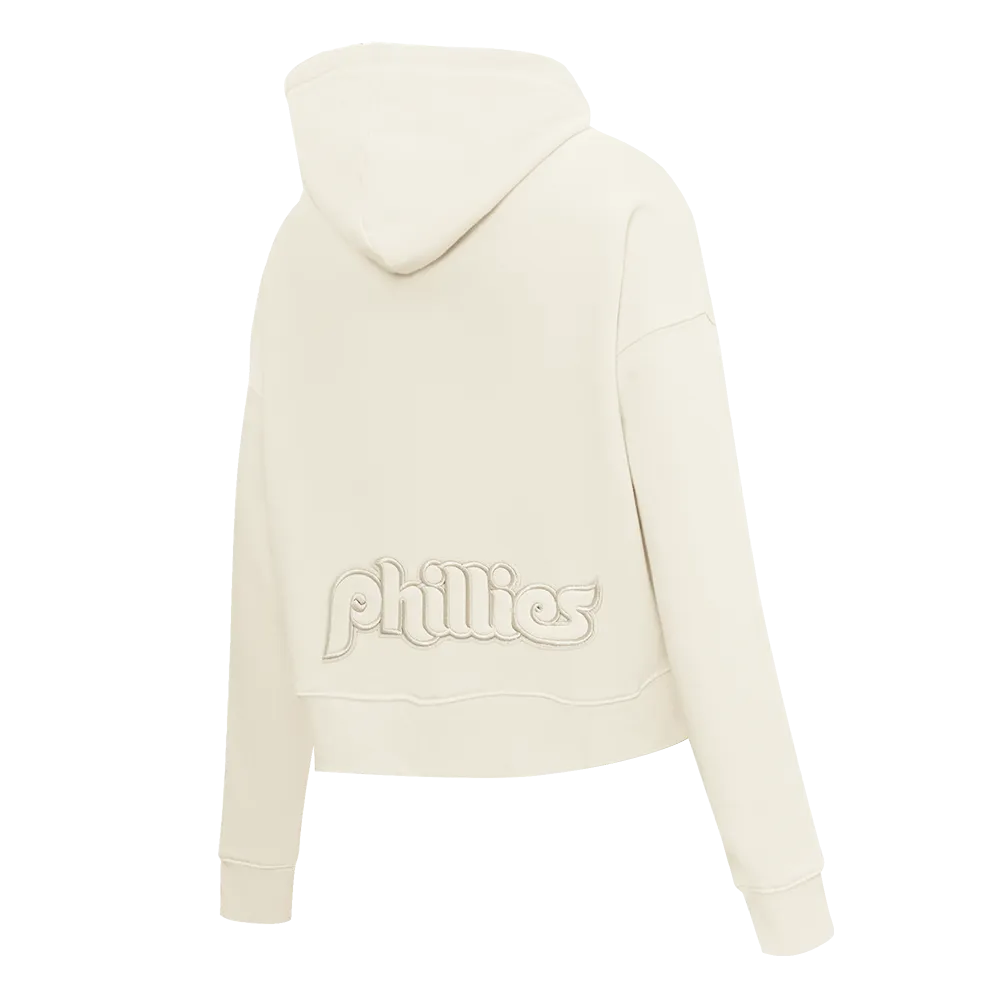 MLB PHILADELPHIA PHILLIES RETRO NEUTRAL WOMEN'S CROPPED PO HOODIE (EGGSHELL)