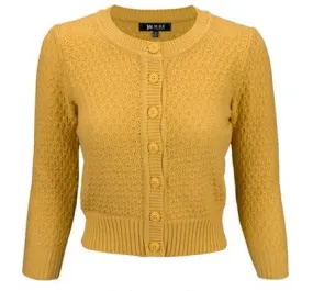 Mustard Cropped Rib Knit Cardigan