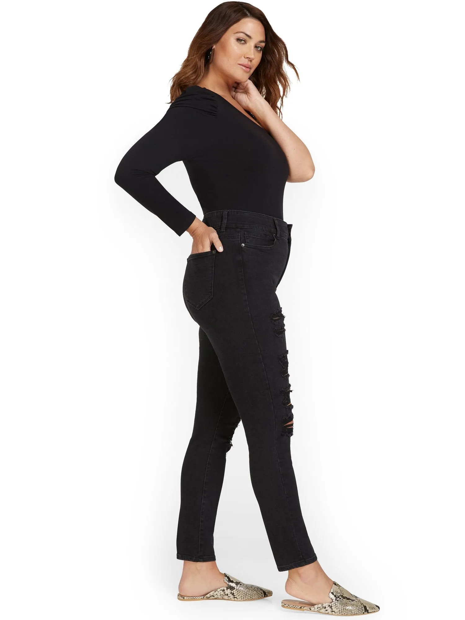 Mya Curvy High-Waisted Super-Skinny Jeans - Black
