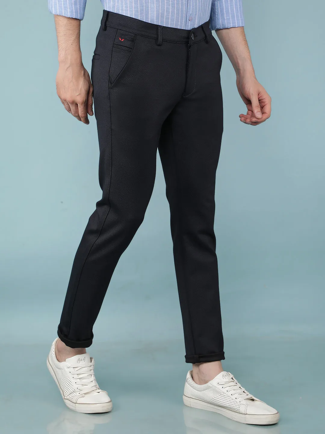 Navy Blue Jacquard Chinos Trousers