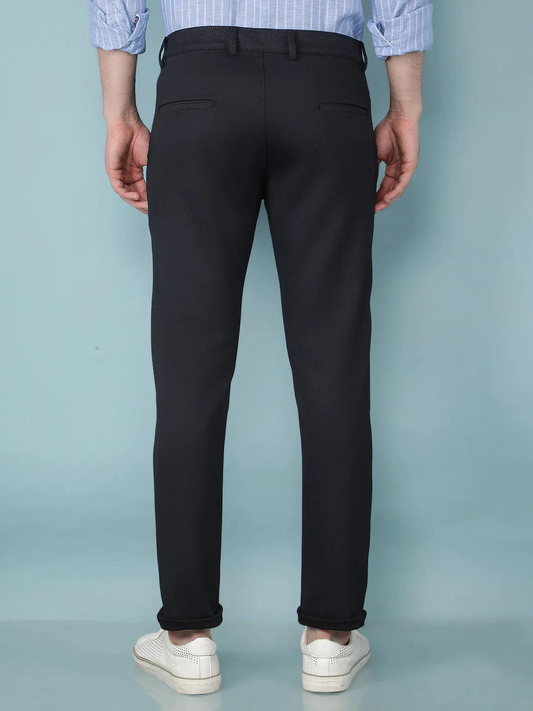 Navy Blue Jacquard Chinos Trousers