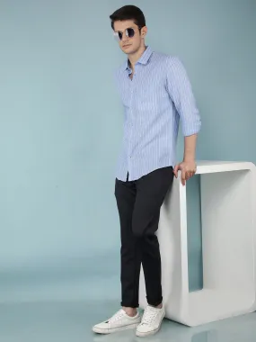 Navy Blue Jacquard Chinos Trousers
