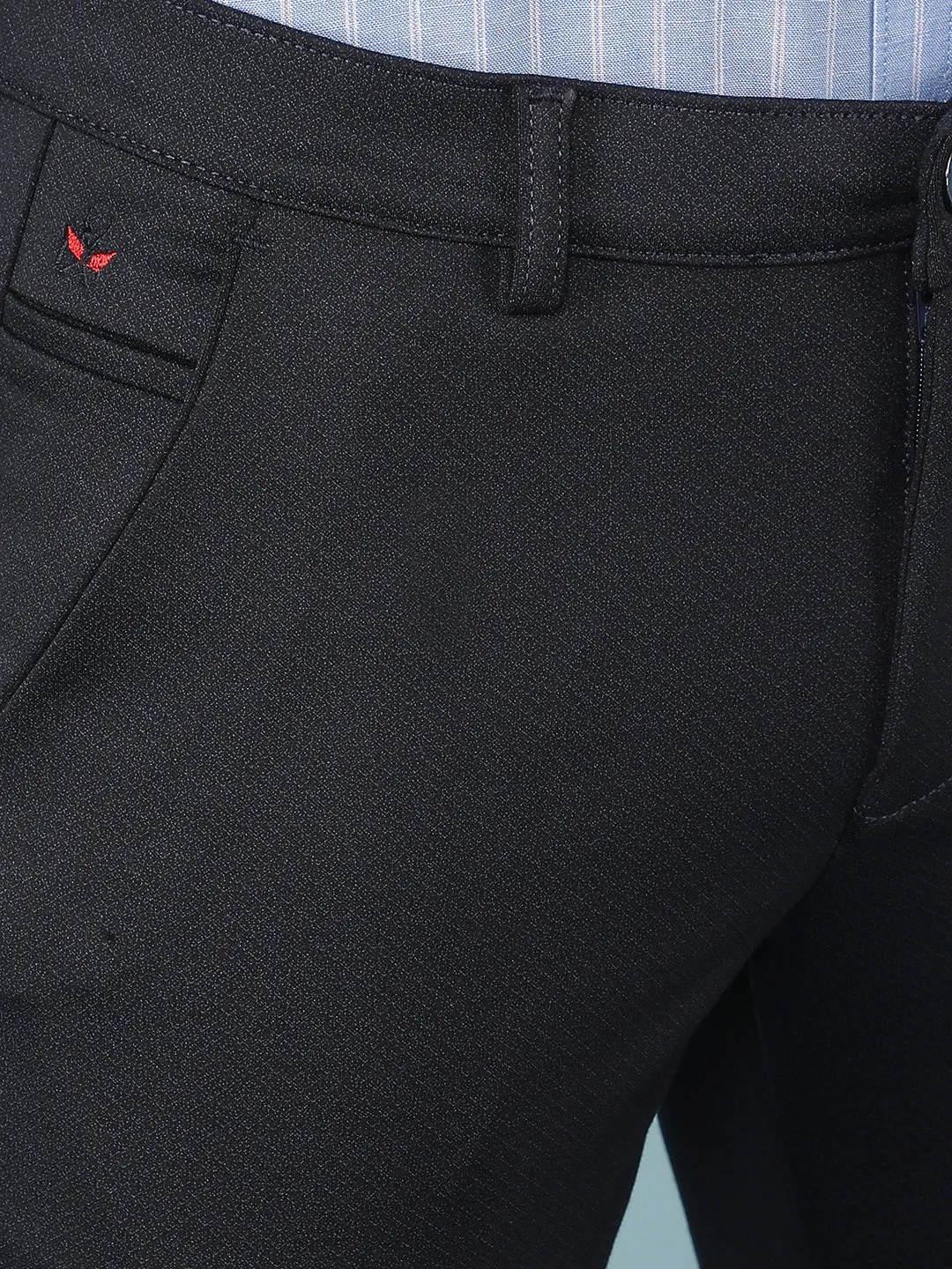 Navy Blue Jacquard Chinos Trousers