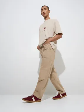 Nuon Taupe Relaxed-Fit Mid-Rise Cotton Chinos