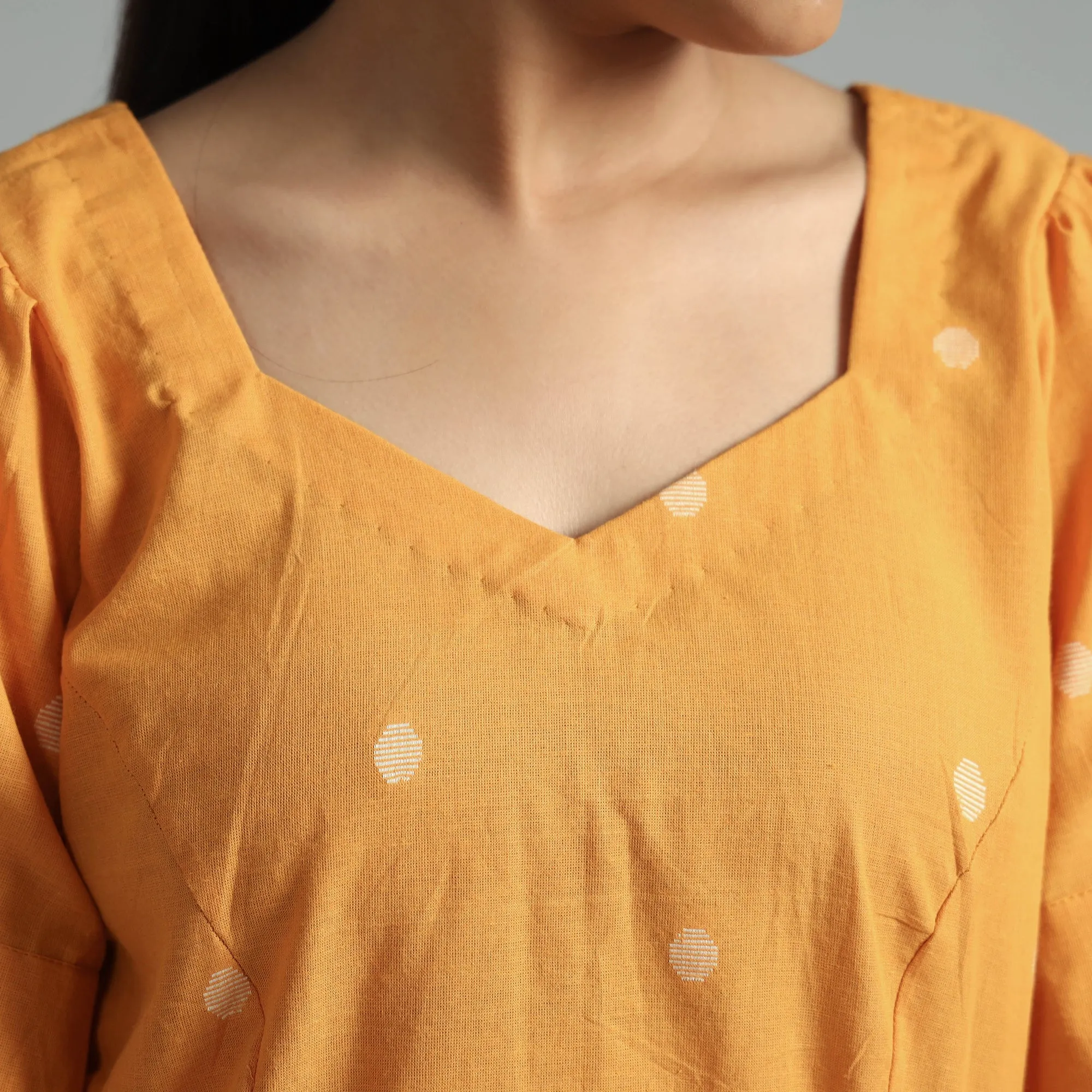 Orange Jacquard Half Sleeve Cotton Crop Top
