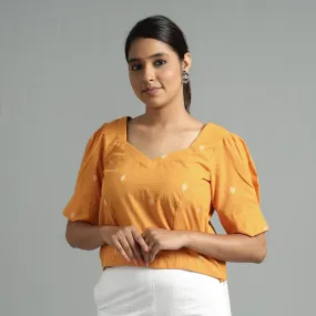 Orange Jacquard Half Sleeve Cotton Crop Top