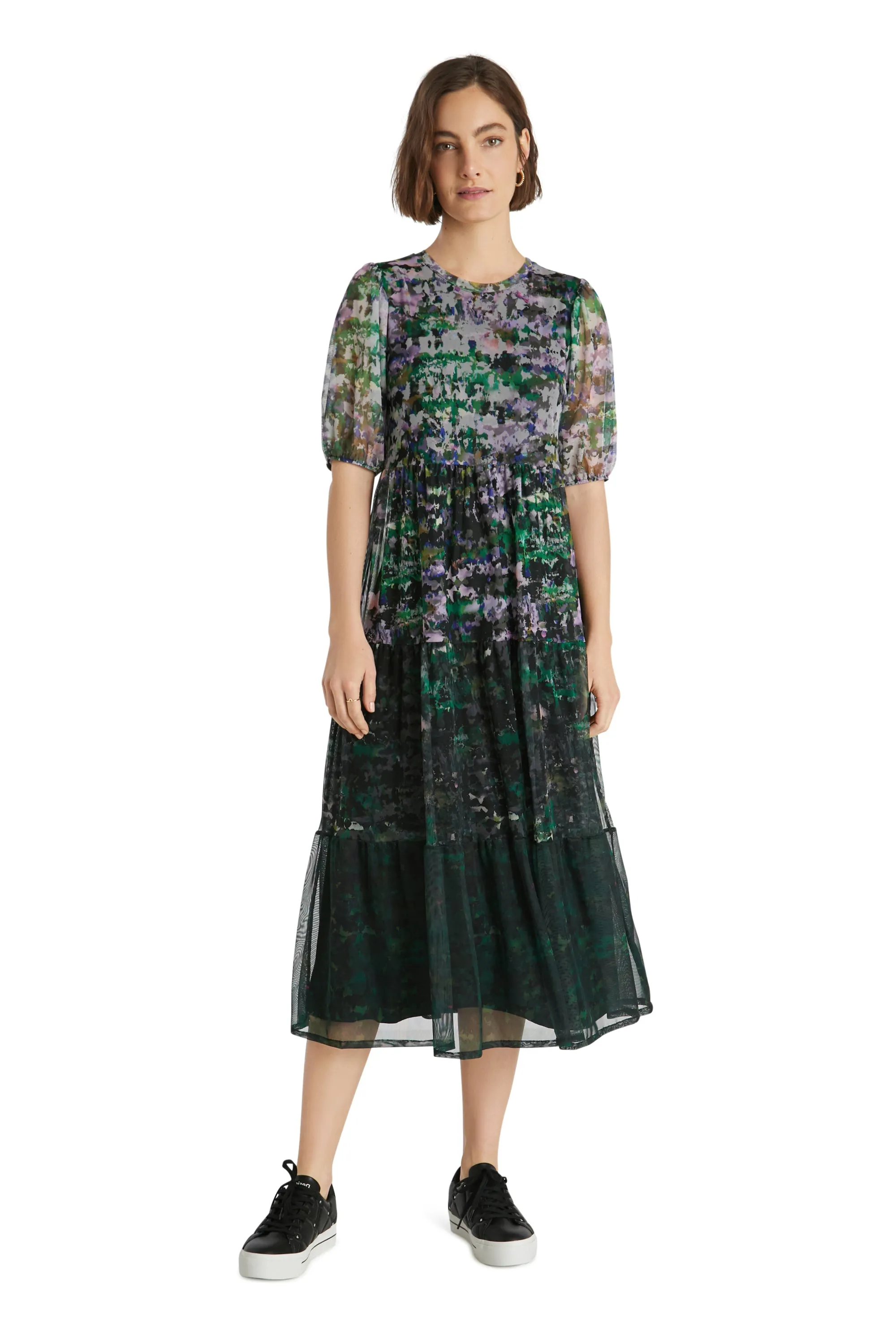 Perugia Watercolour Floral Mesh Floaty Midi Dress Desigual Style 21WWVK53