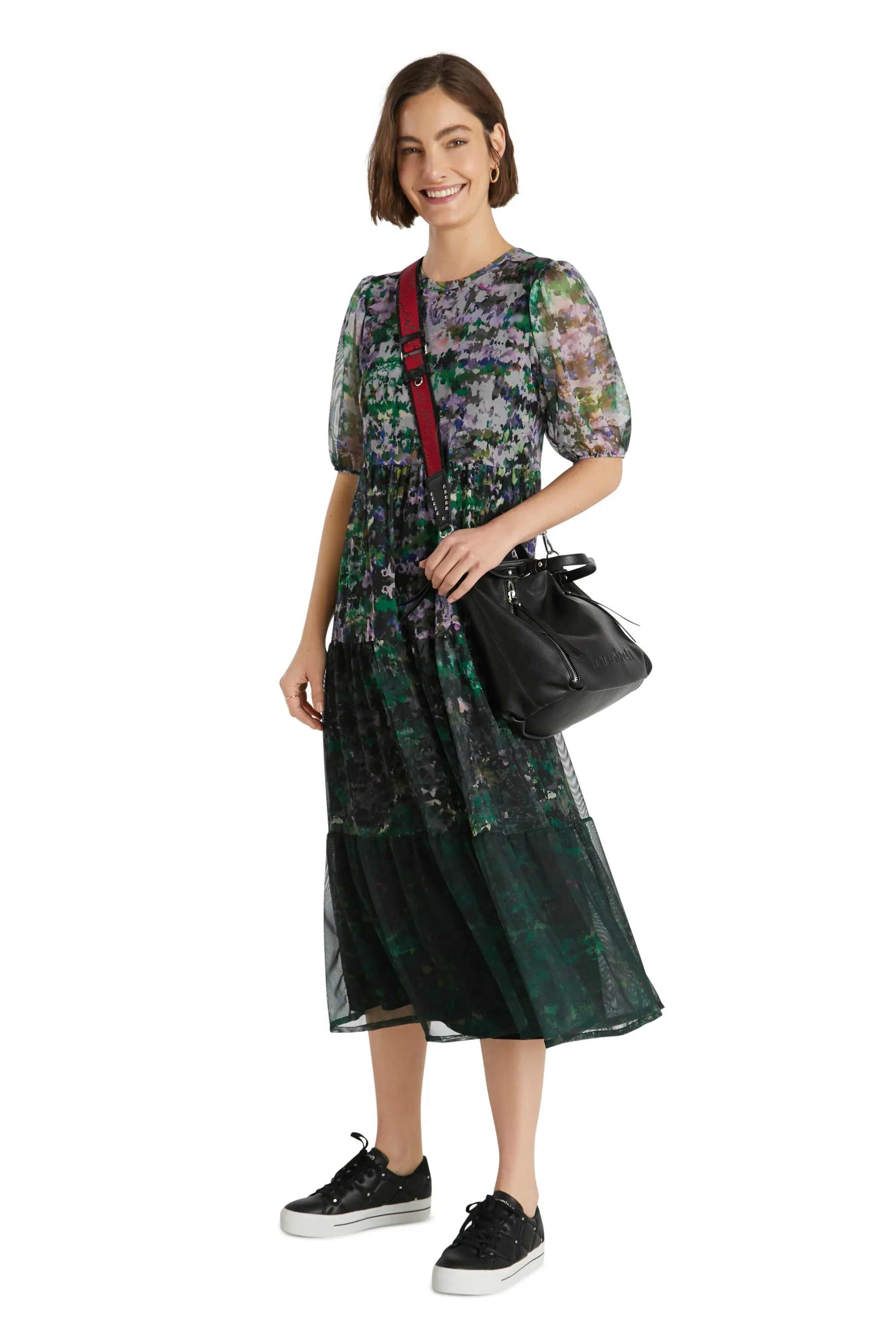 Perugia Watercolour Floral Mesh Floaty Midi Dress Desigual Style 21WWVK53