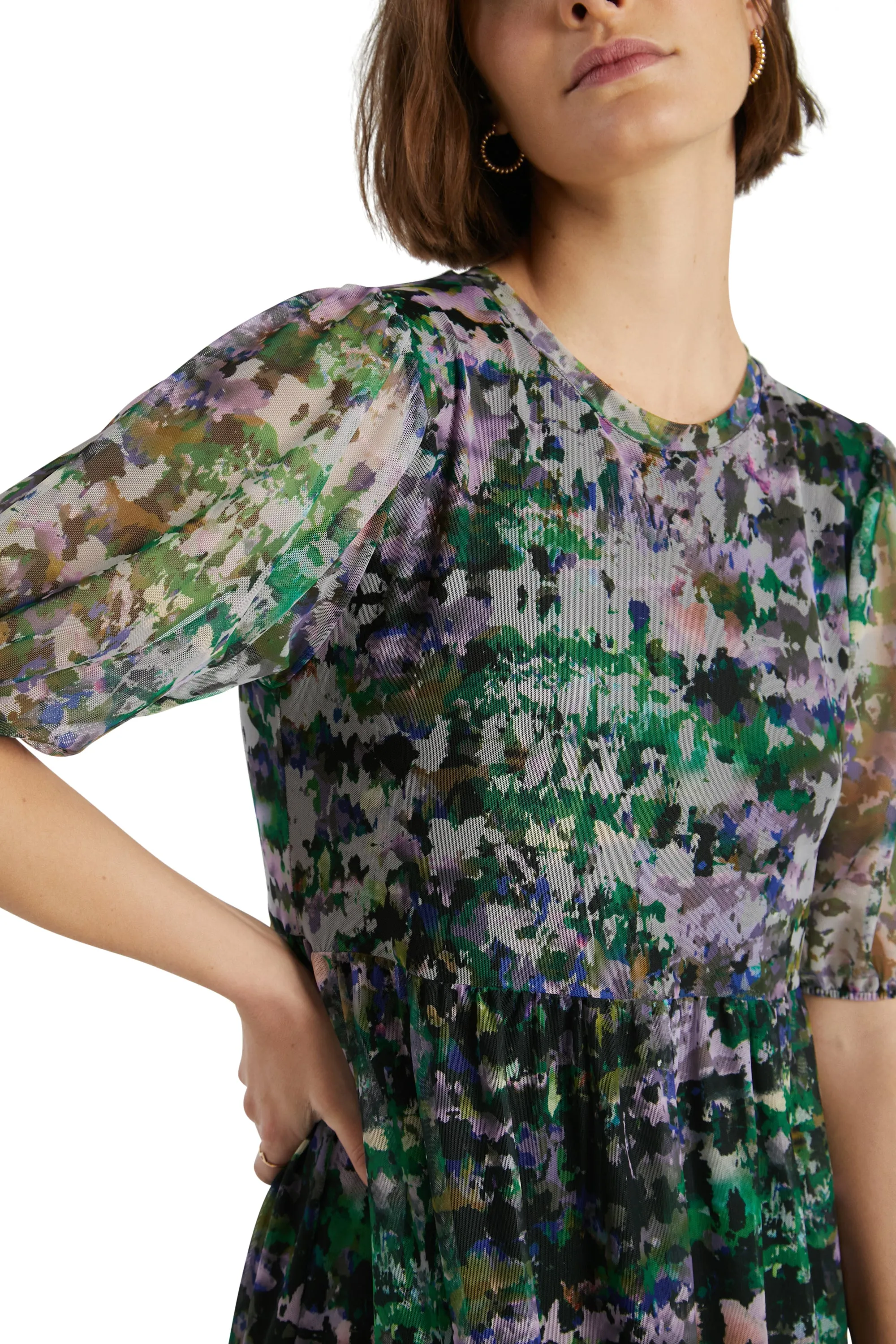Perugia Watercolour Floral Mesh Floaty Midi Dress Desigual Style 21WWVK53