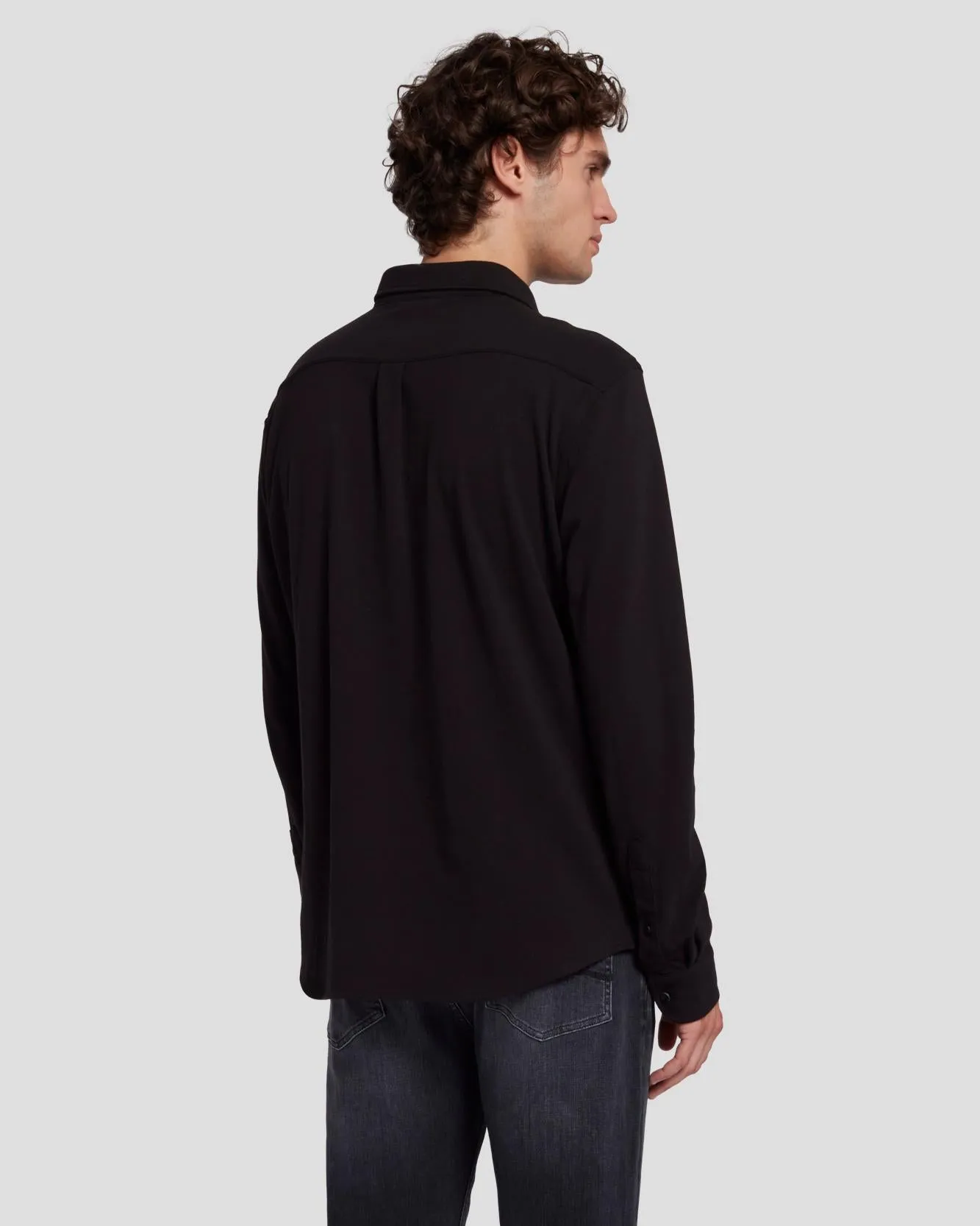 Pique Knit Button Down in Black