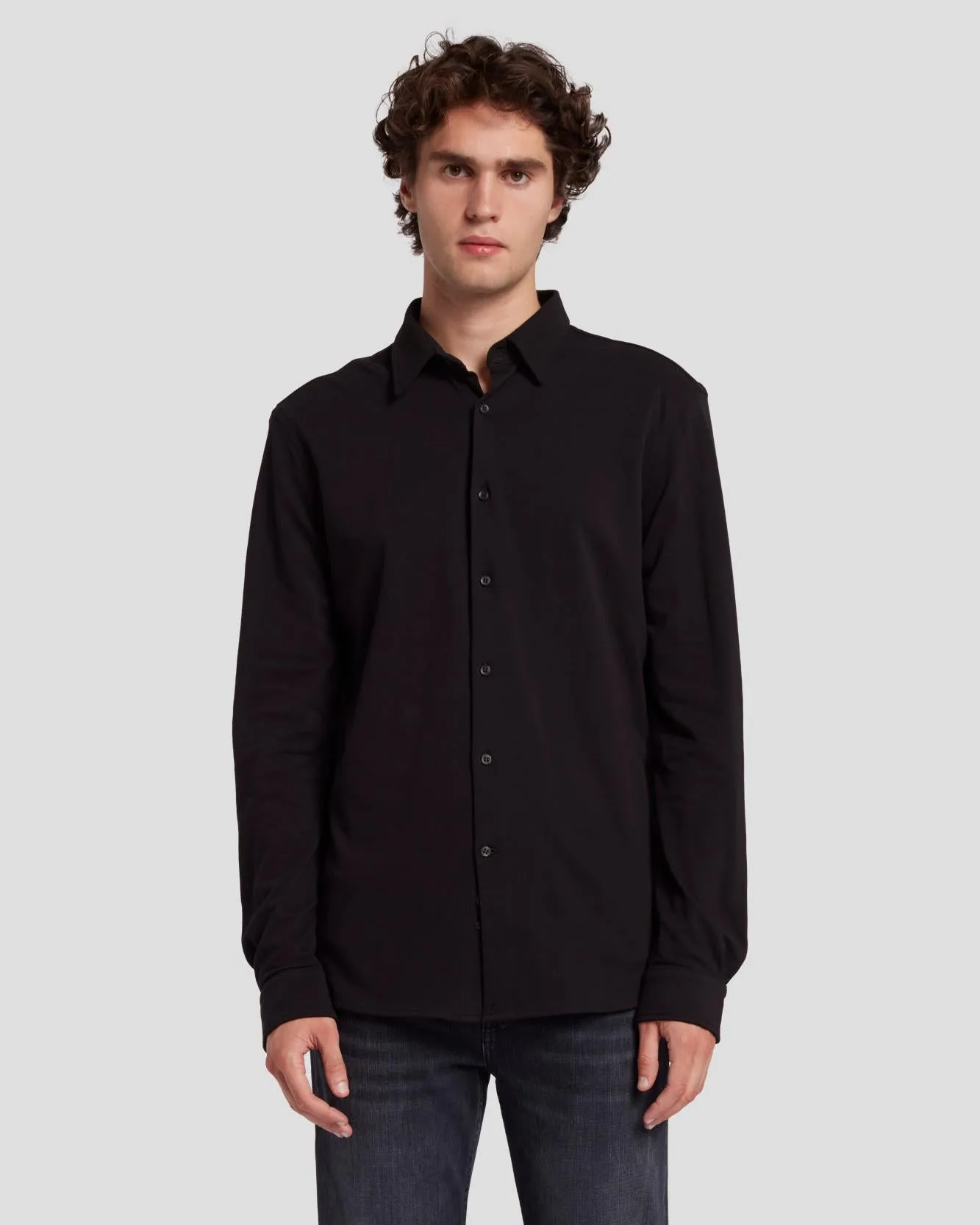 Pique Knit Button Down in Black